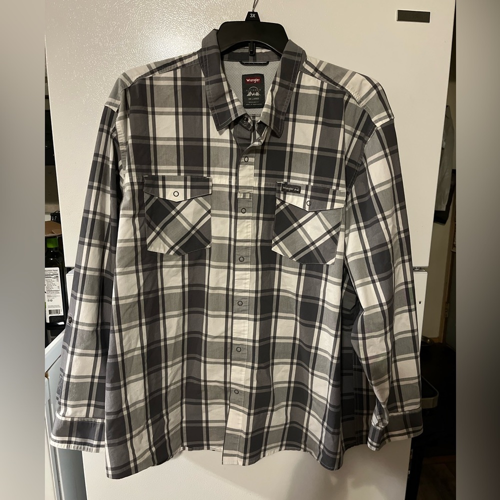 Wrangler Men's 3XL‎ Casual Shirt Long Sleeve Snap Front, 2-Pockets Soft Plaid